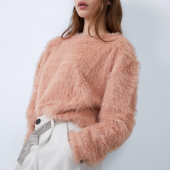 Zara Sweaters - Zara Faux Fur Pink Fuzzy Sweater SZ S